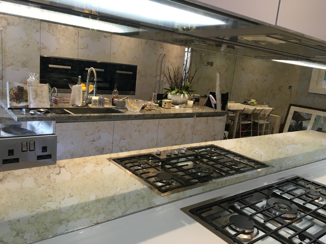 Mirror glass splashback in Soho luxury kitchen